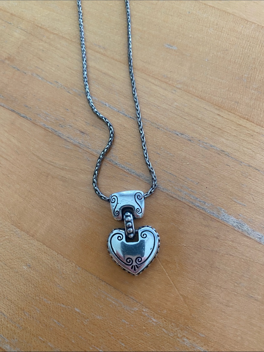 Brighton Cafe Au Lait Heart Necklace Silver Plated Retired 18"